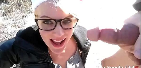  Christmas Outdoor Blowjob  Cum on My Glasses